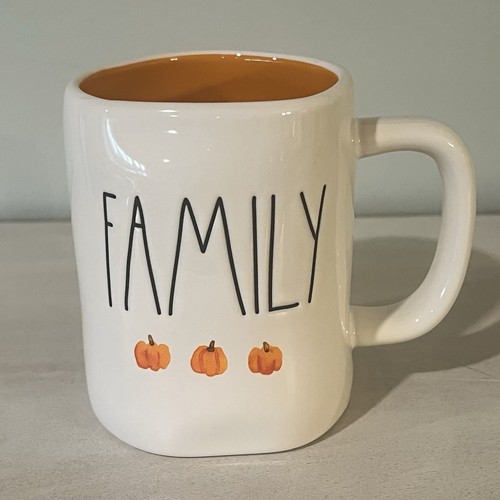 Rae Dunn Food Family Pumpkins Coffee Tea Mug Cup 20oz White Black Orange