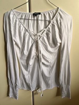 denny rose damen shirt S Bluse weiß Ausschnitt Langarm Schnürer Shirt