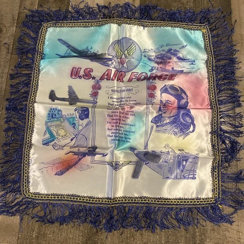 Vtg WW2 US Military Army Air Force - Sweetheart Pillow Case - Aviator Flight Cap