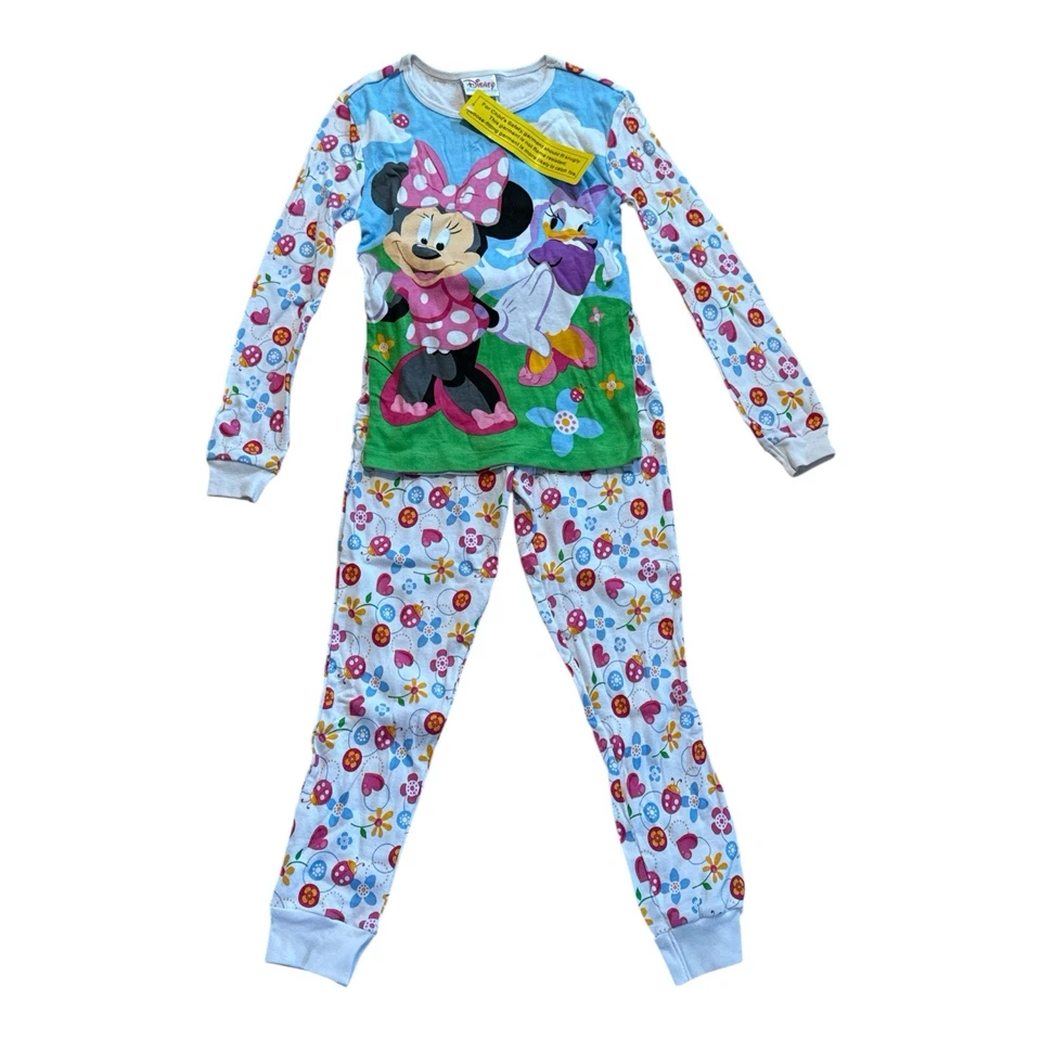 Juego de pijamas vintage de Minnie Mouse para niños de Disney etiquetas 100 % algodón talla 8 Foto 3 de 4