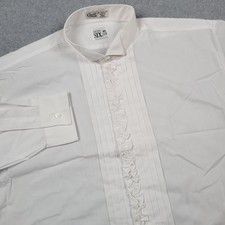 Vintage After Six Tuxedo Shirt Men XL White Wing Collar Ruffled Bib Formal Dress
