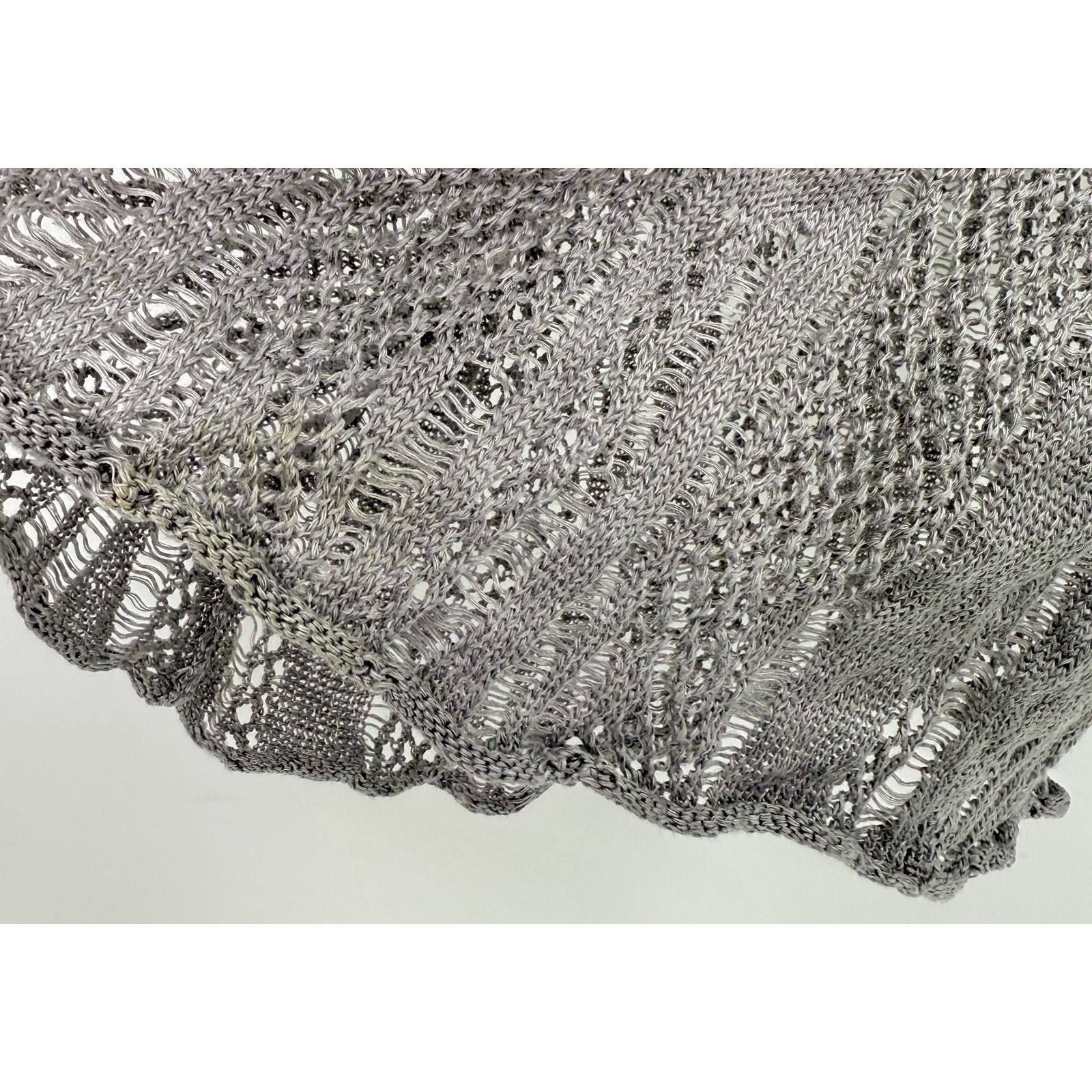 EILEEN FISHER Sweater Linen Metallic Cotton Open Knit Gray Sz M Preppy See Photo