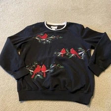 Alfred Dunner Women S Vintage Christmas Cardinal Embroidered Sweatshirt Fleece