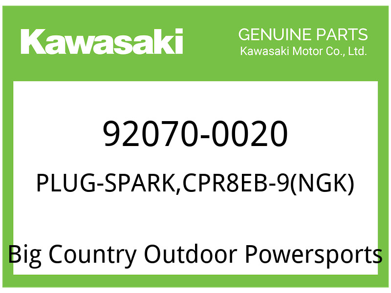 Kawasaki OEM Part 92070-0020 PLUG-SPARK,CPR8EB-9NGK