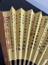 Large Chinese Calligraphy Folding Fan 13  Bamboo Silk Scholar Fan Red Seals