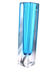 Vintage Sommerso Glasvase Blau 22,5cm Mid Century Modern Design Blumenvase Eckig