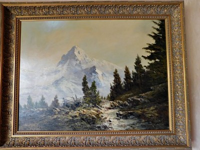 Original Ölgemälde von Karl Schmidbauer, München  Motiv:   Matterhorn mit Rahmen