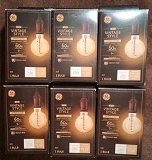 6 GE Vintage Style G25 Amber Glass 60W Dimmable Medium Base Bulbs Tested