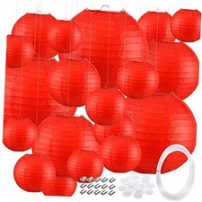 18 Pcs Paper Lanterns 4/6/8/12 4 Inch, 6 Inch, 8 Inch, 10 Inch, 12 Inch Red