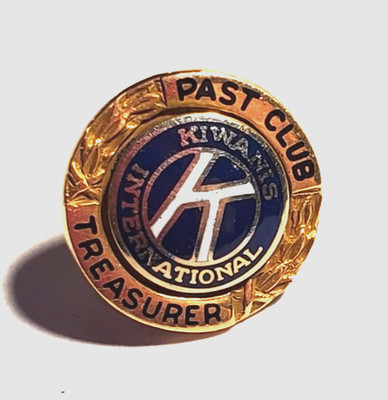Vintage Kiwanis Club Past Treasurer, Lapel Pin, 14 Kt. Gold Top, Enamel