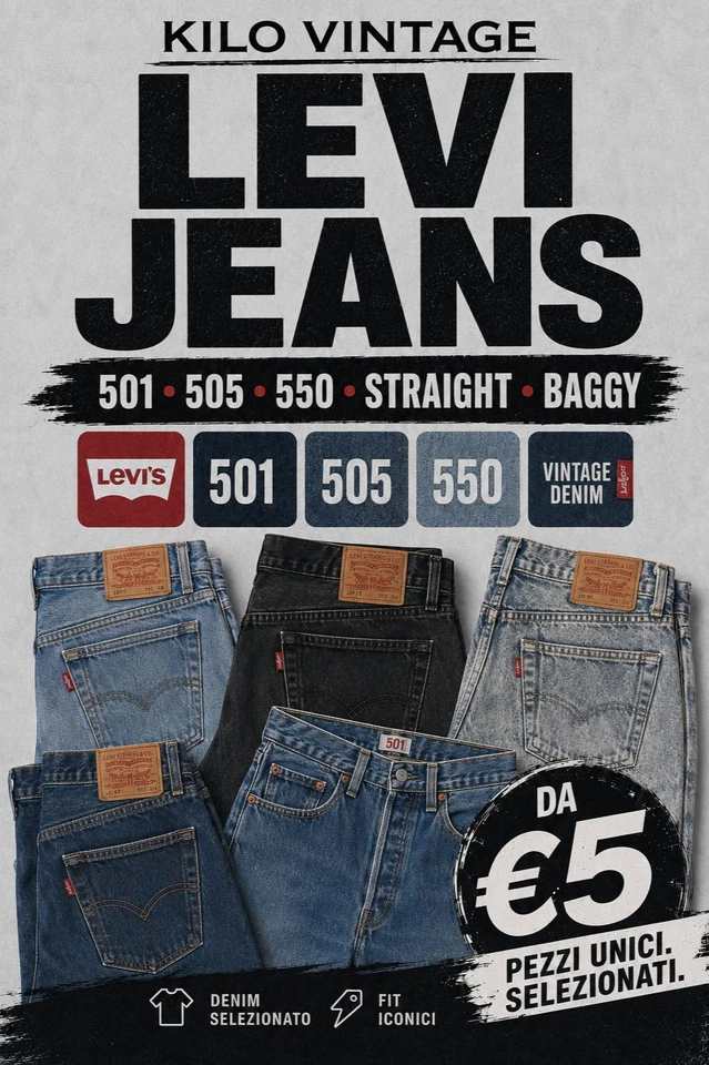 KILO VINTAGE LIVE | Aste da €5 - Levi's Jeans Uomo/Donna