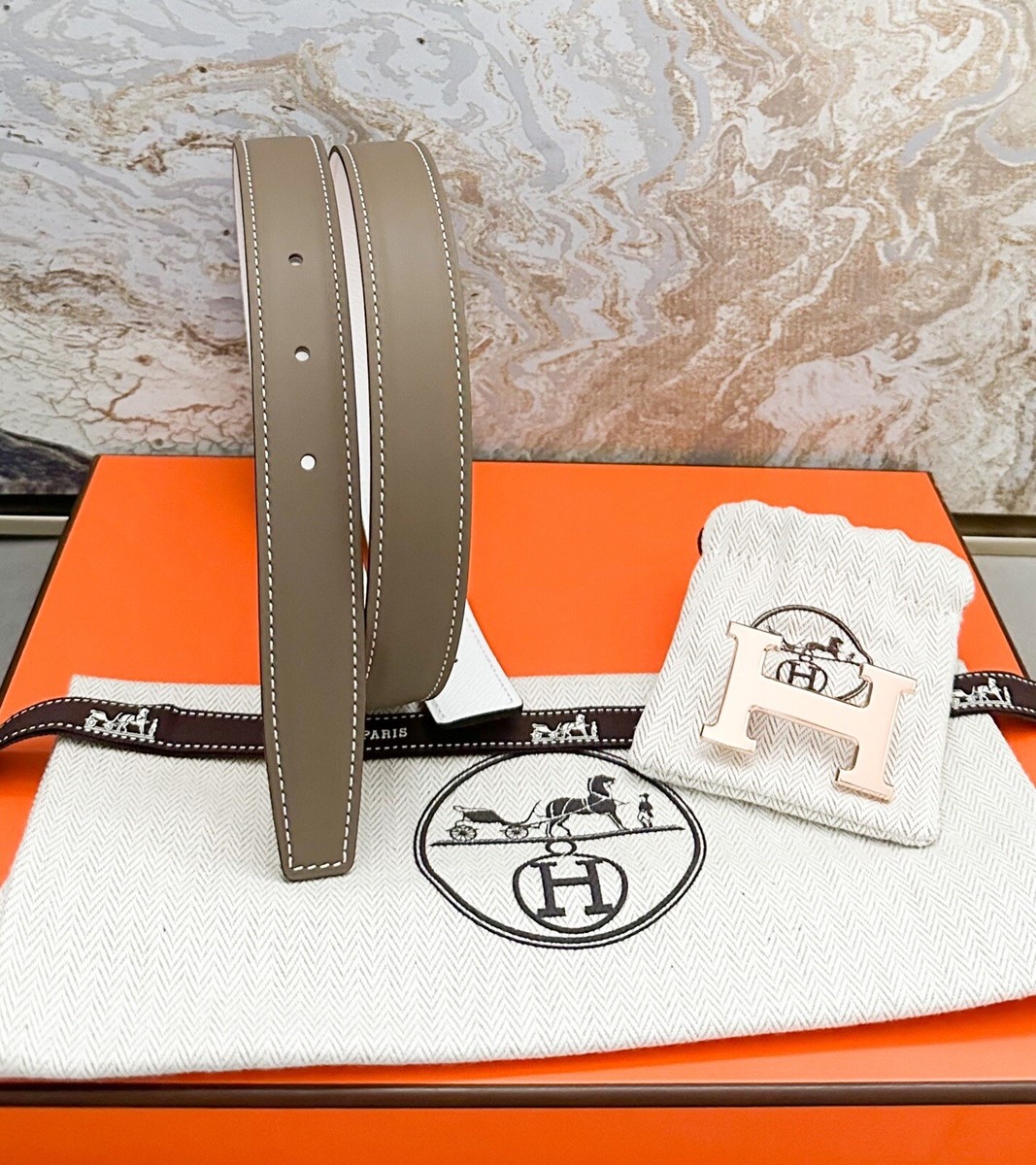 Hermes Swift Epsom 24mm Rose Gold H Reversible Leather Belt | eBay