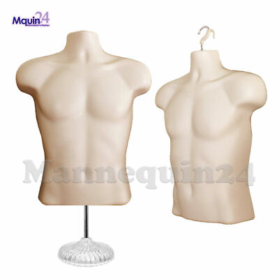 1 Mannequin Torso Flesh Male with Stand & Hanger -Plastic Men's Body Form 