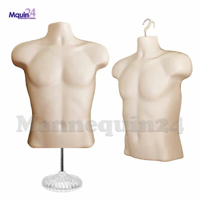 DISPLAYTOWN 1 Mannequin Torso Flesh Male with Stand & Hanger -Plastic Men's Body Form