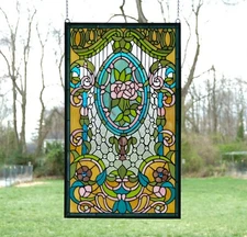 20.5" x 34.75" Tiffany Style stained glass window panel Flowers WL2022321