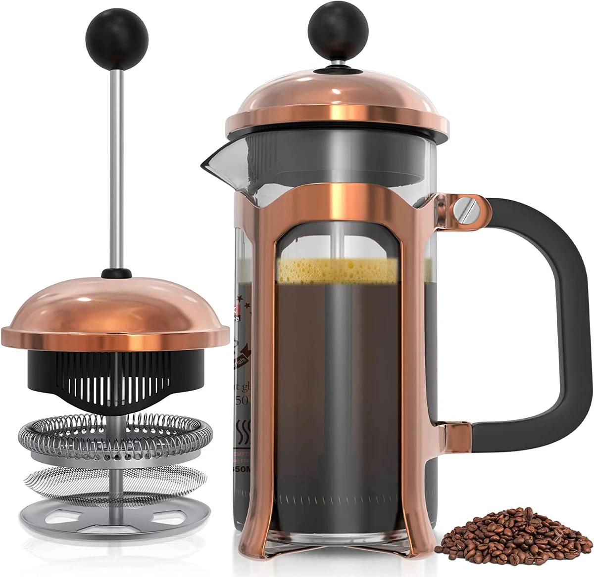 Coffee Maker, Stainless Steel Small French Press Glass 4 Level