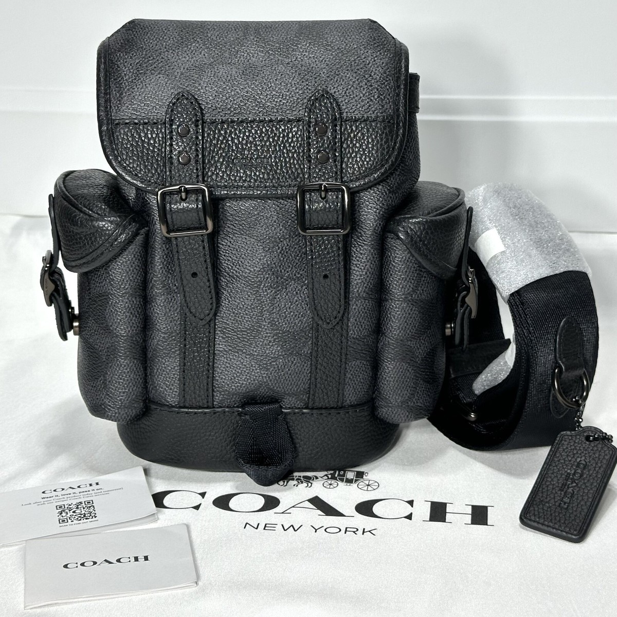 coach リュック Coach Hitch Backpack 13 In Signature Canvas Charcoal -Mens Sling
