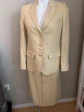 Vintage POINT OF VIEW Womens Suit Blazer Jacket Skirt LINEN BLEND 8  10