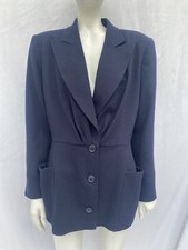 Jean Louis Scherrer Navy Wool Numbered Jacket Tuxedo Short Dress 12-14 Uk