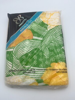Vintage Holland Festival Double (Full) Flat Sheet by Bibb Yellow White & Green