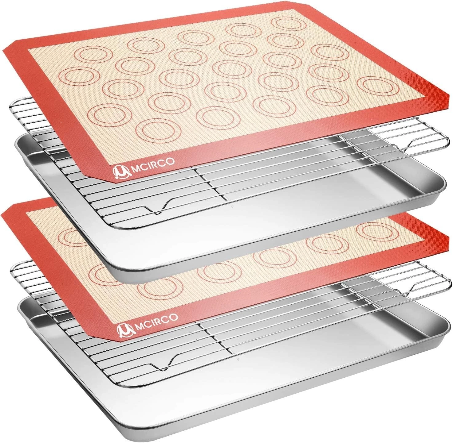 MCIRCO 6 Piece Stainless Steel Baking Sheet w/ Rack & Silicone Baking Mat Set