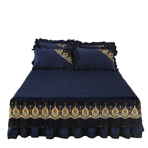 Europe Quilted Velvet Lace Bed Cover King Queen Solid Bedspread with Pillow Sham - Picture 9 of 44