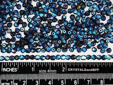 600 Preciosa Czech Glass Fire Polished Round Beads 4mm Jet AB 2X fully coated