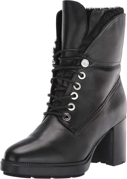 Aquatalia Para Mujer Cuero Negro Tacón Con Cordones Cuello de Piel Bota Taco Suela de Goma 6 Foto 4 de 4