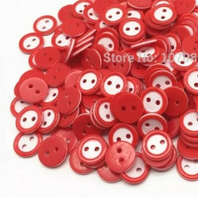 20 Stück 11 mm rot und weiß zweifarbig Resin Knöpfe rund 2-Loch 