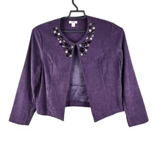 Womens Purple Cato Bead Embellished Open Front Blazer Jacket Long Sleeve Size 16