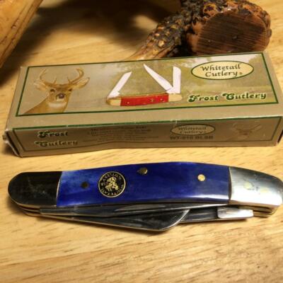 Frost Whitetail Blue Smooth Bone Stockman 3 1/4'' Pocket Knife FWT910BLSB