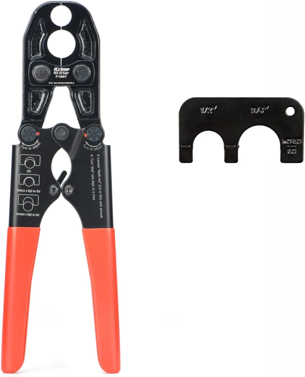 iCrimp F1807 PEX Crimper, Copper Pipe Crimping Tool Kit with 3/8'', 1/2'',  3/4'', 1'' Quick Change Jaws, PEX Tubing Cutter, Go/No-Go Gauge, Copper Ring  PEX Removal Tool Included - Plumbing Tools -