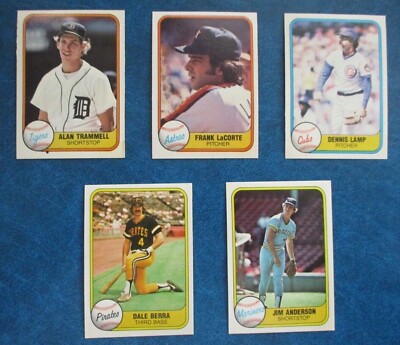 5 DIFFERENT 1981 FLEER BASEBALL ''BLACK DOT'' ERRORS/VARIATIONS ALAN TRAMMELL