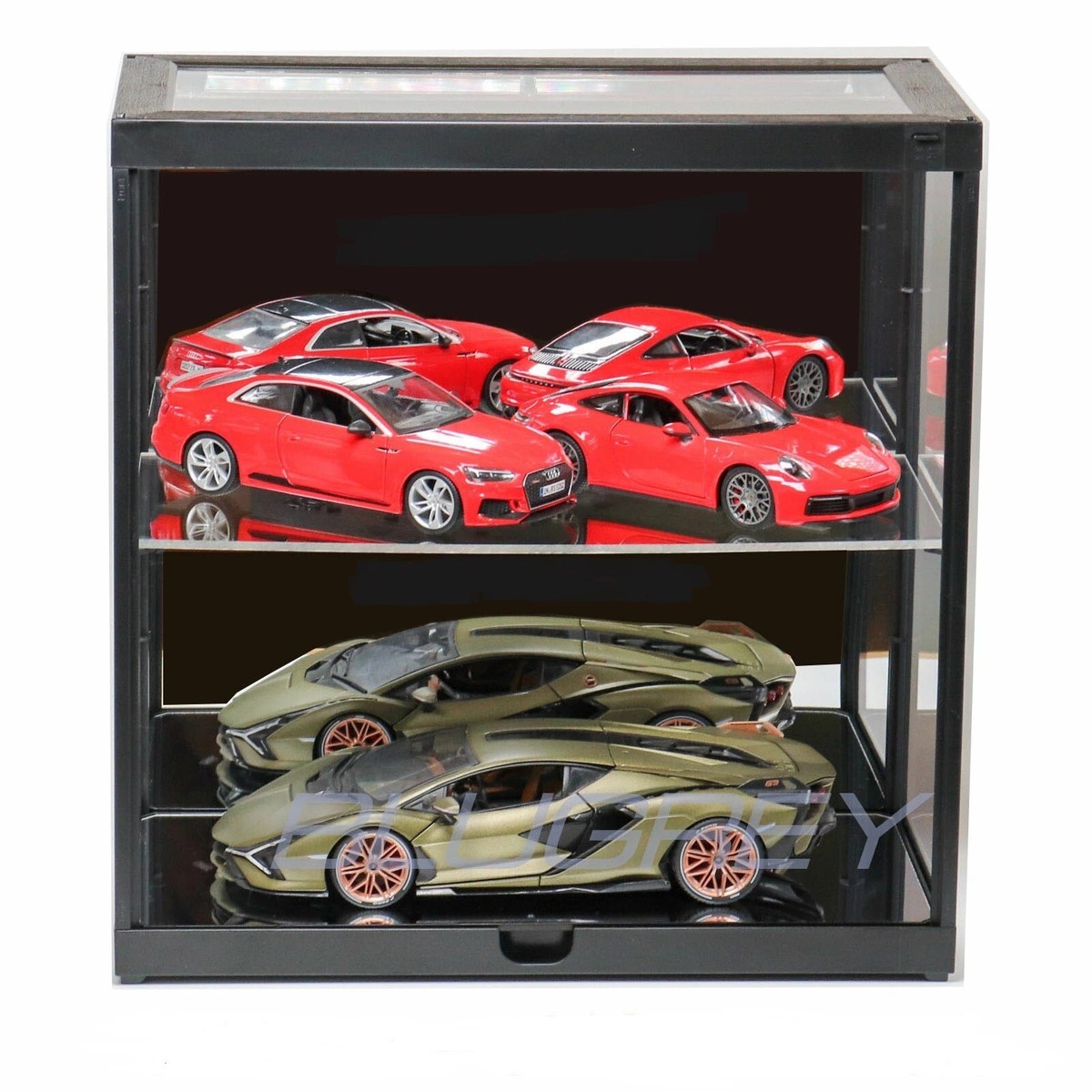 Car Display Case Acrylic Mirrored LED Light 2 Tier Model 1/18