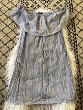 J. Crew Chambray stripe off the shoulder ruffle dress SZ Small Stripe Ribbed O1