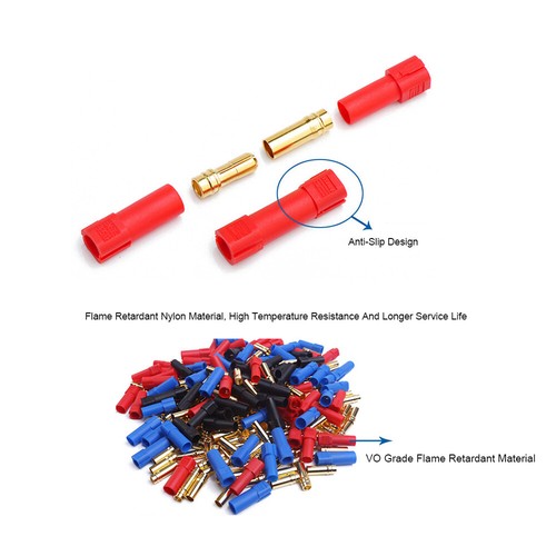 XT150 6MM Bullet Connector Male/Female 60A Lipo Battery Plug Set Red/Black/Blue - Picture 9 of 17