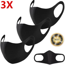 3Pcs Reusable Foam Sponge Face Mask Cloth Washable Breathable Black Face Cover