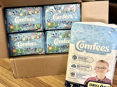 80 PACK Comfees Baby Toddler Youth Diaper Size Over 41 lbs CMF-7 with  Dry-Lock