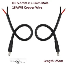 100 CCTV DC Power Plug Jack Connector 5.5mm x 2.1mm Male Socket Cord Cable 18AWG