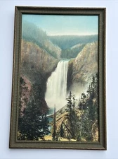 WILLIAM HAINES PHOTOGRAPH PAINTING ON PHOTO RARE COLORED TINTED WATERFALL 1900