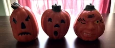 Set of 3 Vtg Halloween Pumpkin Jack O Lantern Trick or Treat Wax Candles 3 inch