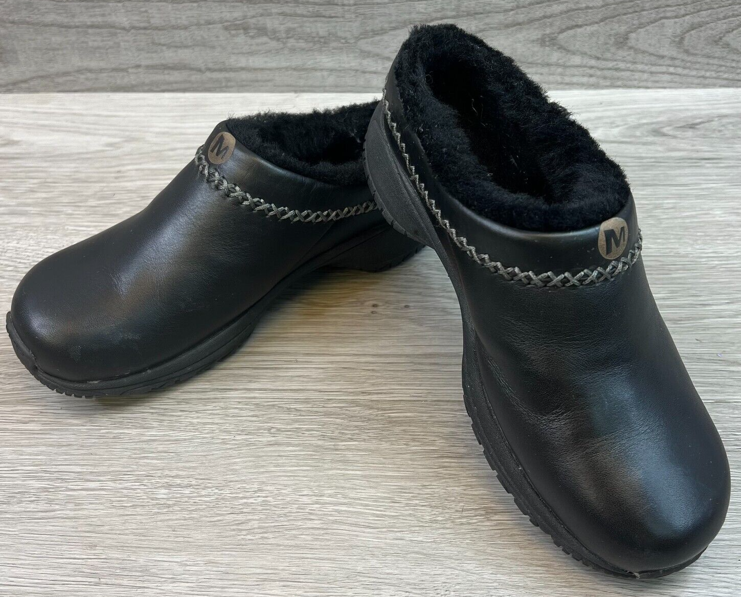 Zoccoli Merrell slip on donna 5 neri cuscino d'aria foderato pelliccia sintetica punto superiore