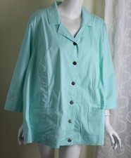 Nwt Cj Banks Sz 3x Cotton Twill Stretch Seafoam Aqua Blue 3/4 Jacket Blazer