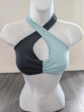Wild Fable Womens Crop Tank Top Textured Colorblock Aqua Green Size Small