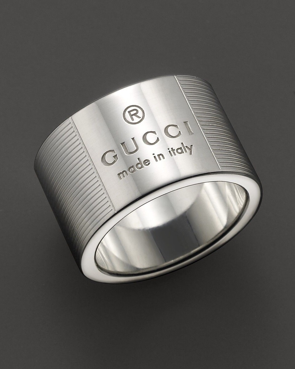 Gucci Trademark Stripes Sterling Silver Ring Size 6.5 Italian Size