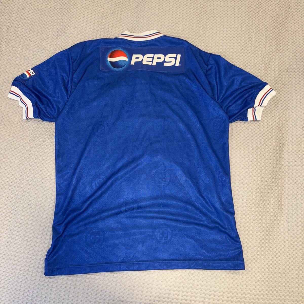90s ゲームシャツCRUZ AZUL クルスアスル 刺繍 Pepsi メキシコ Vintage Fila Pepsi Cruz Azul Mens L 1998-99 Home Soccer