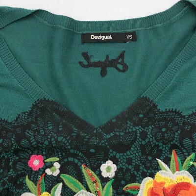Pull Femme Desigual – Col En V, Taille S, Gris, 100% Coton, Occasion En Très Bon état, Style Décontracté