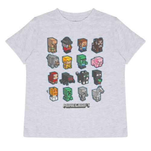 Minecraft Mini Mobs Boys Kids Grey T Shirt Minecraft Boys Girls Tee shirt - Afbeelding 1 van 1