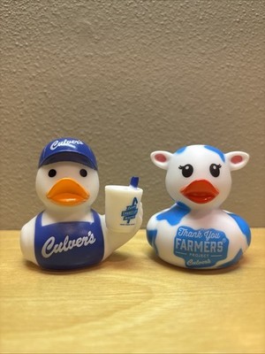 Culver's Rubber Duck Figurines Lot of 2- ThankYou Farmers Duck and Shake Duck