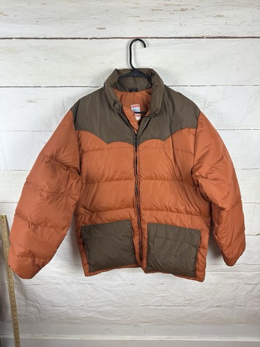 Vtg 70s Frostline Kit Goose-Down Med Puffer Jacket Boulder CO Orange Brown